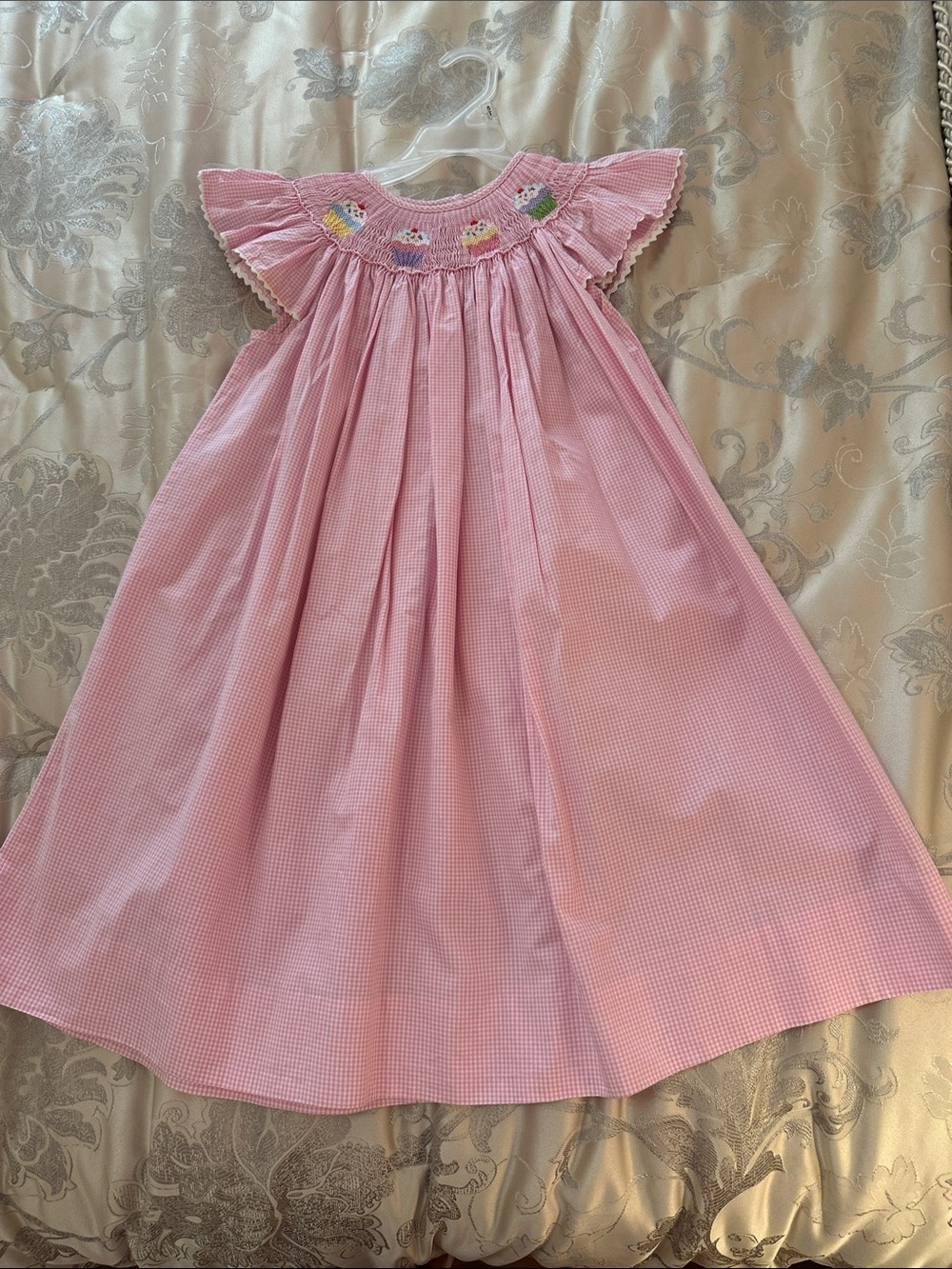 Pink Smocked Flutter Sleeve Kids Dress